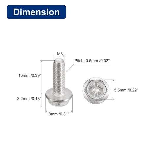 uxcell M3x8mm Phillips Hex Head Flange Bolts, 30pcs 304 Stainless Steel Hexagon Phillips Flange Head Hex Bolts Machine Screws in Saudi Arabia