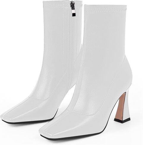 Women's Closed Square Toe Stiletto High Heel Fall Ankle Boots with Side Zipper Elegantes Fashion Dress booties in Saudi Arabia