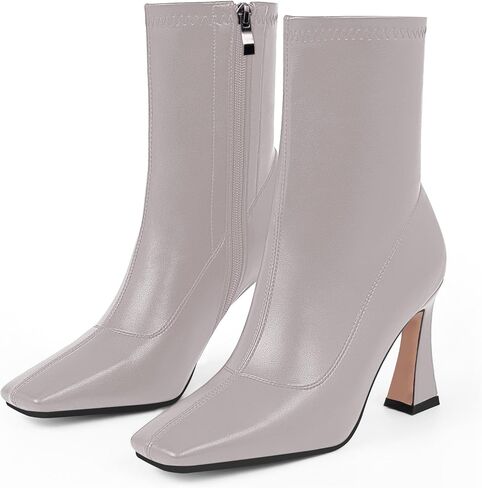 Women's Closed Square Toe Stiletto High Heel Fall Ankle Boots with Side Zipper Elegantes Fashion Dress booties in Saudi Arabia