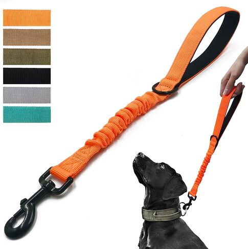 Short Dog Leash 18 Inch, 1 Inch Wide Heavy Duty Traffic Leash for Dogs with Padded Handle, Short Leash for Dog Training Control, bungee Leashes for Medium and Large Dogs (Black) in Saudi Arabia