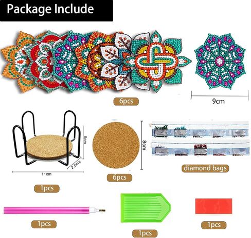 Diamond Painting Coasters Kits, LVIITIS 6pcs 5D Christmas Diamond Painting Coasters with Holder for Adults and Kids,DIY Diamond Art Coasters for Beginners Home Decor (Mandala Style B) in Saudi Arabia