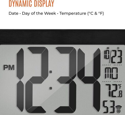 MARATHON Atomic Wall Clock with Stand, Black Frame/Stainless Steel Finish - Large, 9-Inch Display - AM/PM or 24-Hour Time Format, Eight Time Zones & Indoor Temperature - Two AA Batteries Included in Saudi Arabia