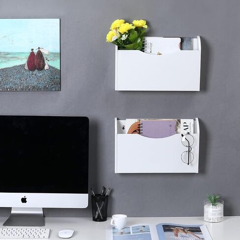 PAG Wall File Holder Wall Mounted Wood Hanging File Organizer for Office, 2 Pockets, Brown in Saudi Arabia