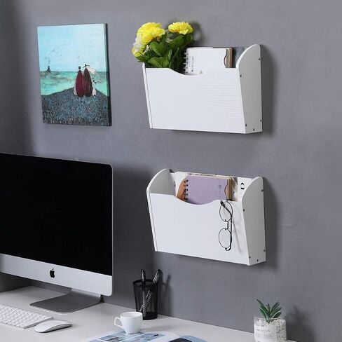 PAG Wall File Holder Wall Mounted Wood Hanging File Organizer for Office, 2 Pockets, Brown in Saudi Arabia