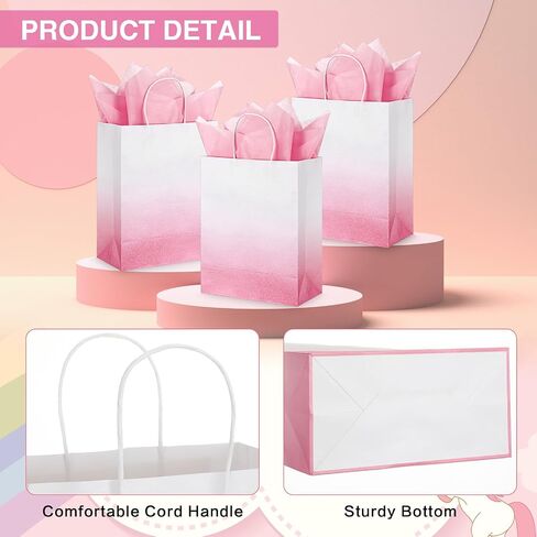 ReliThick 24 Pcs Ombre Blue Gift Bags Bulk with 50 Tissue Paper 9.8 x 7.8 x 4 inch Gradient Blue Glitter Paper Gift Wrap Bags for Wedding Birthday Mother's Day Baby Shower Party Favor in Saudi Arabia