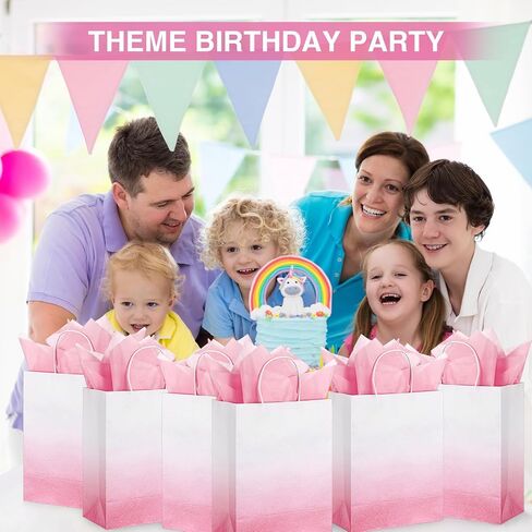 ReliThick 24 Pcs Ombre Blue Gift Bags Bulk with 50 Tissue Paper 9.8 x 7.8 x 4 inch Gradient Blue Glitter Paper Gift Wrap Bags for Wedding Birthday Mother's Day Baby Shower Party Favor in Saudi Arabia