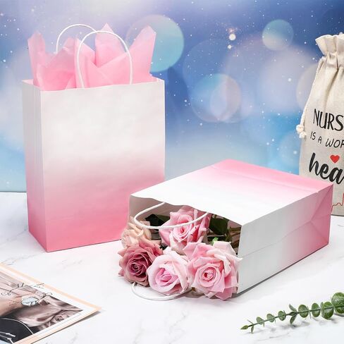 ReliThick 24 Pcs Ombre Blue Gift Bags Bulk with 50 Tissue Paper 9.8 x 7.8 x 4 inch Gradient Blue Glitter Paper Gift Wrap Bags for Wedding Birthday Mother's Day Baby Shower Party Favor in Saudi Arabia