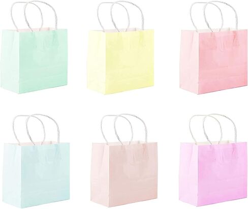 ACKJGGG 24Pcs Party Gift Paper Bags Pastel Portable Candy Bags Birthday Multicolor Treat Kraft Favor Sweet 8.7x6.3x3.2 Goody Bags with Handles for Wedding in Saudi Arabia