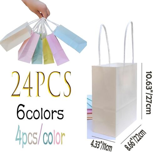 ACKJGGG 24Pcs Party Gift Paper Bags Pastel Portable Candy Bags Birthday Multicolor Treat Kraft Favor Sweet 8.7x6.3x3.2 Goody Bags with Handles for Wedding in Saudi Arabia