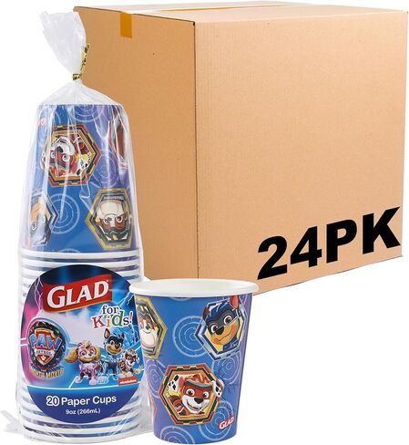 Glad for Kids PAW Patrol Shields Design 9oz Paper Cups | Paper Cups, Kids Snack Cups | Kid-Friendly, Small Sized Paper Cups for Everyday Use, 9oz Paper Cups 20 Ct in Saudi Arabia