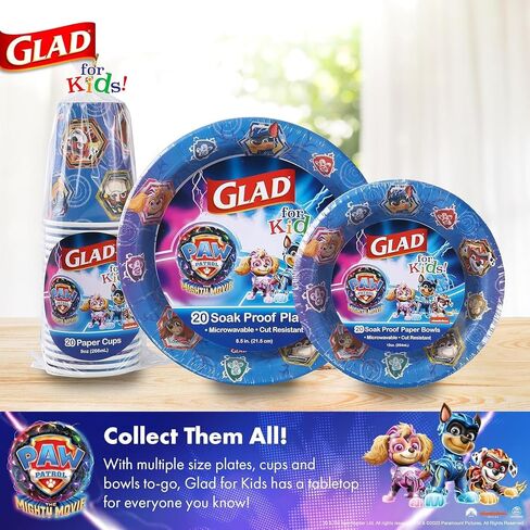 Glad for Kids PAW Patrol Shields Design 9oz Paper Cups | Paper Cups, Kids Snack Cups | Kid-Friendly, Small Sized Paper Cups for Everyday Use, 9oz Paper Cups 20 Ct in Saudi Arabia