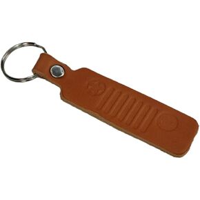 Jeep Grille Logo Drum Dyed USA Leather Keychain, Handmade in Detroit, Licensed and Authentic