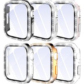 حافظة صلبة من البولي كربونات متوافقة مع Apple Watch Series 9/8/7 مقاس 45 ملم، غطاء ساعة مطلي بأحجار الراين اللامعة مع واقي شاشة من الزجاج المقسى وإطار ممتص للصدمات كامل حول سلسلة iWatch 9/8/7 in Kuwait