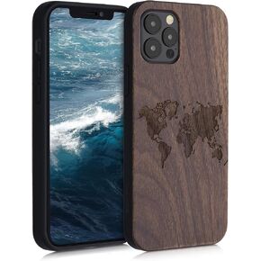 kwmobile Wood Case Compatible with Apple iPhone 12 / iPhone 12 Pro Case - Cover - Wood Sunflower Yellow/Dark Brown/Light Brown