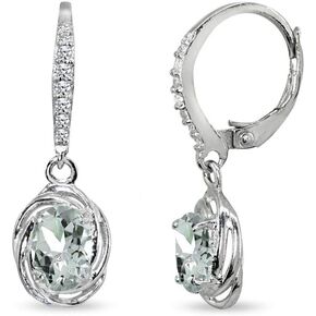 Sterling Silver Genuine or Synthetic Gemstone 7x5mm Oval Love Knot Leverback Earrings in Kuwait