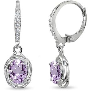 Sterling Silver Genuine or Synthetic Gemstone 7x5mm Oval Love Knot Leverback Earrings