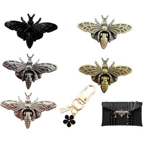 5 Sets Bee Clasp Turn Lock with 1 Keychain Purse Closure Honeybee Shape Lock Clutch Handbags Clasp Replacement Metal Latch Hardware Accessory for Purse Making Supplies DIY Crafts Project (Dark Tone)