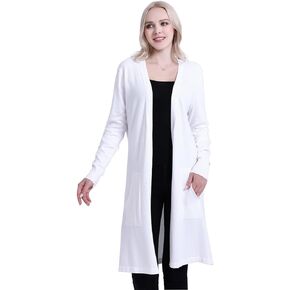 SMILING PINKER Women Light Weight Cardigan Soft Open Front Knee Length Sweater with Pockets