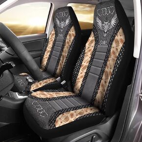 Purple Metal Owl Print Car Accessories Interior Decor Set of 2, Durable Seat Cover for Men Women Fit for Car, Truck or SUVs