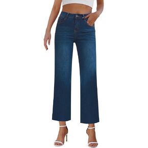 Wide Leg Jeans Woman Straight Leg Jeans for Women Stretchy High Waisted Crop Capri Woman Jeans with Raw Hem