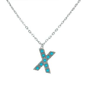 Turquoise Initial Letter S Necklace - Silver Plated Stainless Steel Alphabet Monogram Necklace for Women Gift