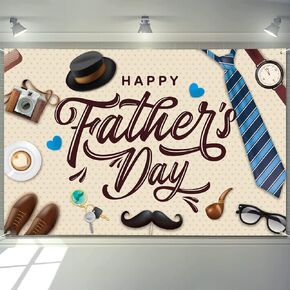 Large Fathers Day Banner Decorations 72" x 48" Happy Father's Day Backdrop Beige Hearts GiftsShoes Coffee Party Supplies Gifts Photography Background for Indoor Outdoor Garden,Yard,Home Decor