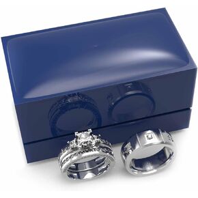 3pc Couples Wedding Ring Sets His And Hers Women Sterling Silve Moissanite and men Wedding Bands Together With Jewelry Box