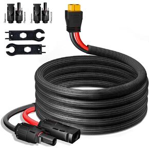 Solar to XT60 Cable 10FT/3.048M Extension Cable 12AWG XT60 Cable with 2 Pairs-IP67-Male/Female Solar Connectors for Solar Panel Extension Wire to RV Power Station