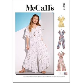 McCall's Girls' Romper and Jumpsuits Sewing Pattern Kit, Design Code M8317, Sizes 7-8-10-12-14-16, Multicolor