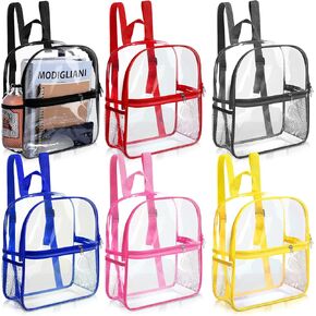 Sweetude 6 Pcs Clear Backpack 11.4 x 9.5 x 5.1 Inch Bag Stadium Approved Plastic Transparent Backpack with 2 Water Holders(Black)