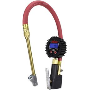 Milton S-531 Compact Digital Tire Inflator with Pressure Gauge, 255 PSI, Straight Head Air Chuck, 15" Hose, 2.5" Dial, 360 Swivel, Res: 0.1 Display, Backlit, Made in USA, Industrial Grade, Black