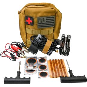 Motorcycle, ATV, UTV Flat Repair Kit Tubeless Tube Tire Repair Kit with Mini Air Compressor