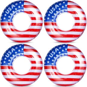 40 Inch Giant Inflatable Pool Floats Cool USA Flag Design Swimming Pool Floaties Pool Tube Swimming Ring Fun Lounger Filled with Silver Stars Confetti for Adults and The Overweight