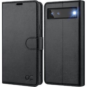 OCASE متوافق مع حافظة محفظة Google Pixel 6A، حافظة قابلة للطي من جلد البولي يوريثان مع حامل بطاقات RFID Blocking Stand [غلاف داخلي من مادة TPU مقاوم للصدمات] غطاء هاتف 6.1 بوصة 2022 (أسود)