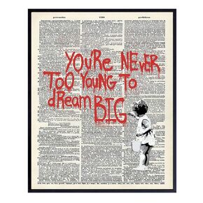 Banksy Motivational Dictionary Wall Art, Home Decor - Inspirational Vintage Art Print, Poster - Unique Room Decorations for Teens, Kids Room, Office - Gift for Men and Women - 8x10 Photo Unframed