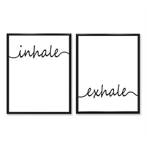 Inhale Exhale - Great Yoga Poster for Gym, Calming Home and Bedroom Decor, Calm and Peace Minimalist Quote, 11x14 Unframed Typography Art Print Poster, Set of 2 Black and White
