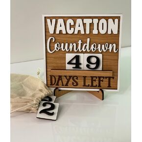 Vacation Countdown Home Decor Wood Sign with Stand, one year planning Calendar, Unique travel Gift for Coworkers, Family, kids, and Friends