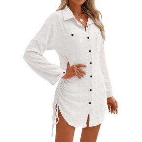 BMJL Swimsuit Coverups for Women 2024 Button Down Beach Cover Ups Drawstring Shirt Bathing Suit Cover Up