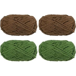 HARFINGTON 4 Skeins 5mm Chenille Yarn Blanket Yarn 100g 74 Yards Each Polyester Soft Knitting for Crochet Bag, Black/Dark Green