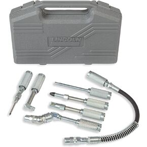 Lincoln 58000 Heavy Duty Lube Adapter Kit for Use with All Standard Grease Guns and Dispensing Devices, Contains Seven Adapters with Quick-Connect Locking Sleeves