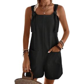 Floerns Women's Sleeveless Knot Straps Dual Pocket Overall Romper Jumpsuit