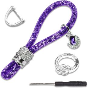 Crystal Bling Car Keychain for Women, Sparkly Rhinestones Key Fob Holder Accessories, Keychain Strap with Anti-Lost D-Ring