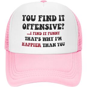 You Find It Offensive? I Find It Funny Trucker Hats for Women Pink Men Funny Slogan Pink Hats for Men