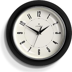 JONES CLOCKS® Round Retro Wall Clock – The Ketchup Round Clock – Easy to Read Numbers, Perfect as a Kitchen Clock, Office Clock, Living Room Clock. Retro Clock 25cm (Pumpkin Orange)