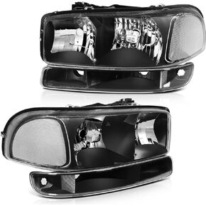SCITOO Headlight Assembly Fits For GMC Sierra 1500 1999-2006,For GMC Sierra 2500 1999-2004,For GMC Sierra 3500 2001-2006,For GMC Yukon 1999-2006 headlamp in Black Housing Clear Reflector Clear Lens