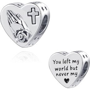 Prayer Heart Charm Compatible Pandora Charm Bracelet Christmas Family Memorial Cross Loss Family Friend Bead Girls Anniversary Birthday