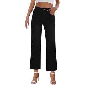 Wide Leg Jeans Woman Straight Leg Jeans for Women Stretchy High Waisted Crop Capri Woman Jeans with Raw Hem