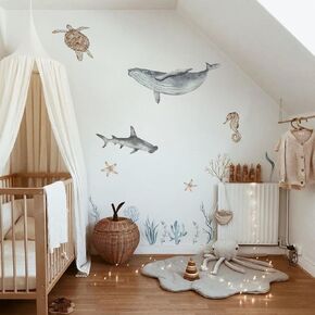 QUCHENG Ocean Wall Decals Marine Animal Boys Bedroom Large Stickers Removable Whale Decor Nursery Kids Room Murals DIY Cute Decorations