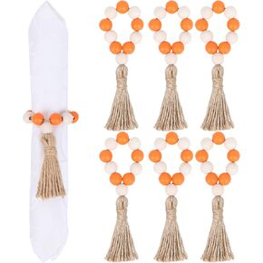 مجموعة حلقات المناديل المكونة من 6 قطع، حلقات منديل من الخرز الخشبي مع مجموعة شرابة وإبزيم حامل مناديل لحفلات الزفاف والحفلات وديكور طاولة الطعام in Kuwait