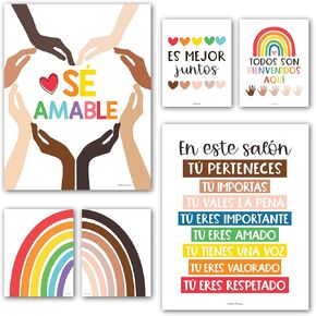 Hadley Designs 6 Colorful Spanish Classroom Decorations-Diversity Posters For Classroom Posters Española, Todos Son Bienvenidos Poster De Diversidad De Culturas, Diversidad Poster Espanol